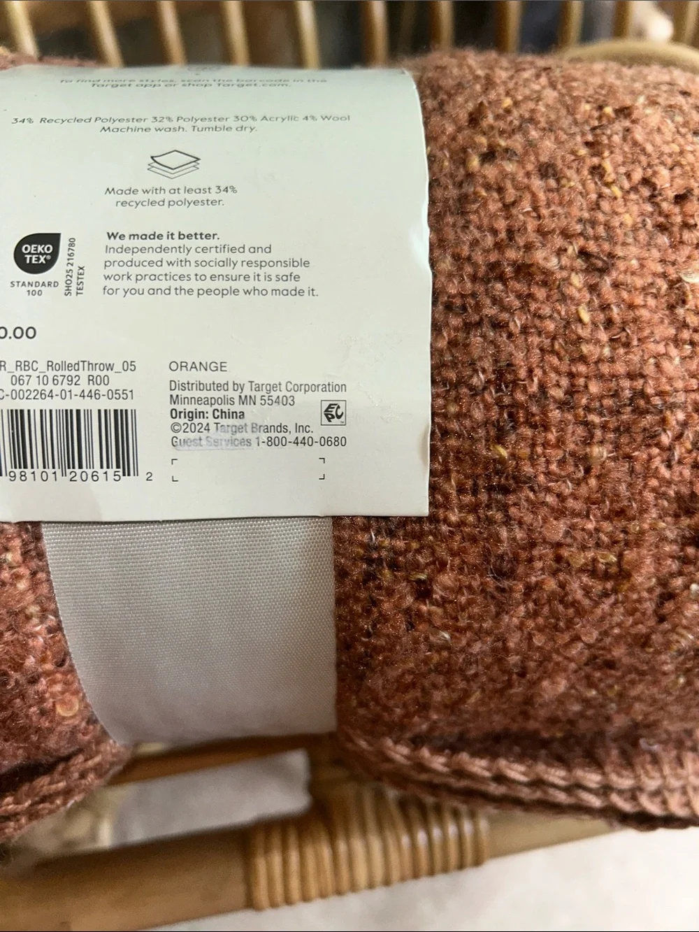 Threshold 50” x 60” Orange Marled Boucle Throw Blanket